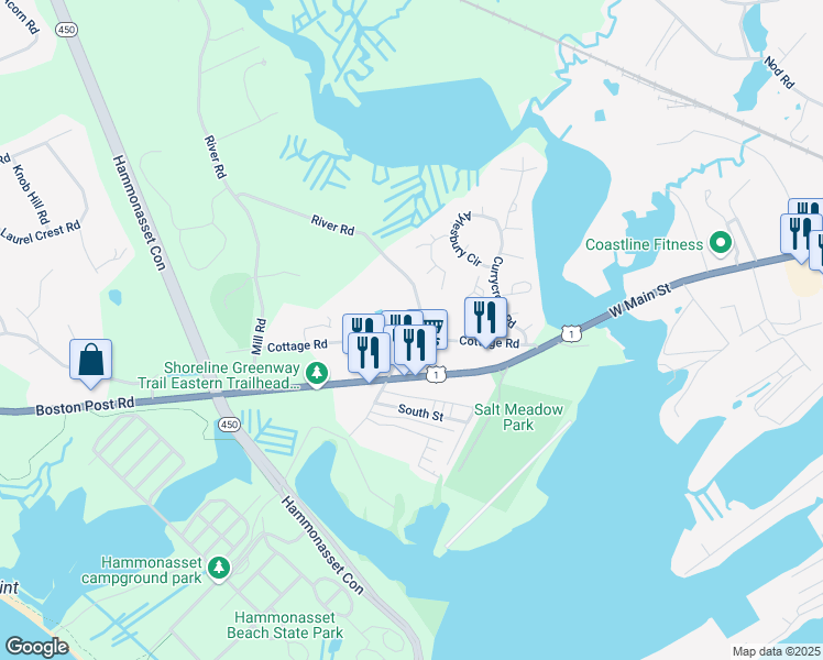 map of restaurants, bars, coffee shops, grocery stores, and more near 97 Cottage Road in Madison