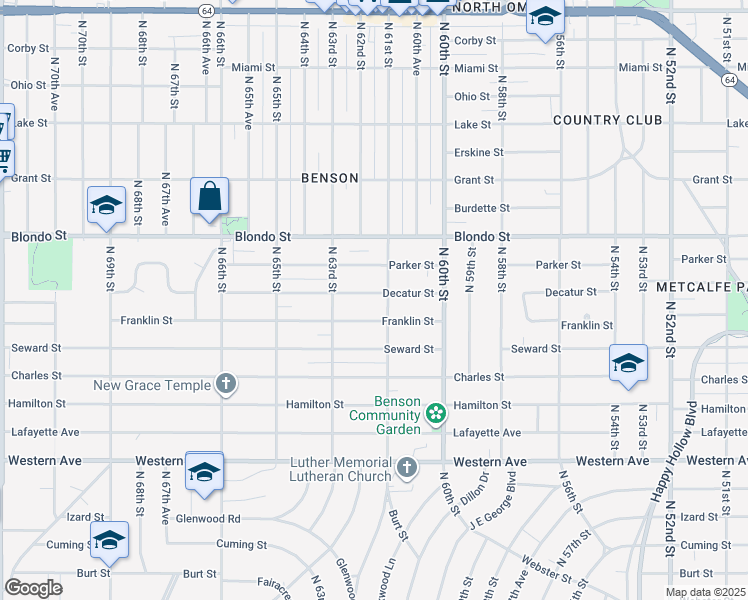 map of restaurants, bars, coffee shops, grocery stores, and more near 1720 North 61st Street in Omaha