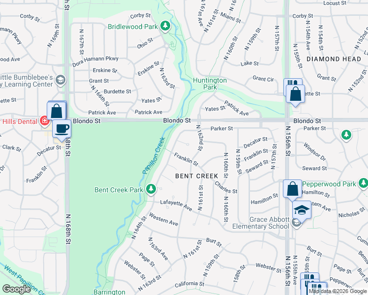 map of restaurants, bars, coffee shops, grocery stores, and more near 16305 Decatur Circle in Omaha