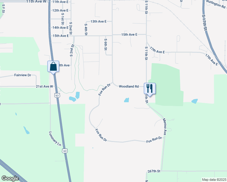 map of restaurants, bars, coffee shops, grocery stores, and more near 716 Fox Run Drive in Oskaloosa