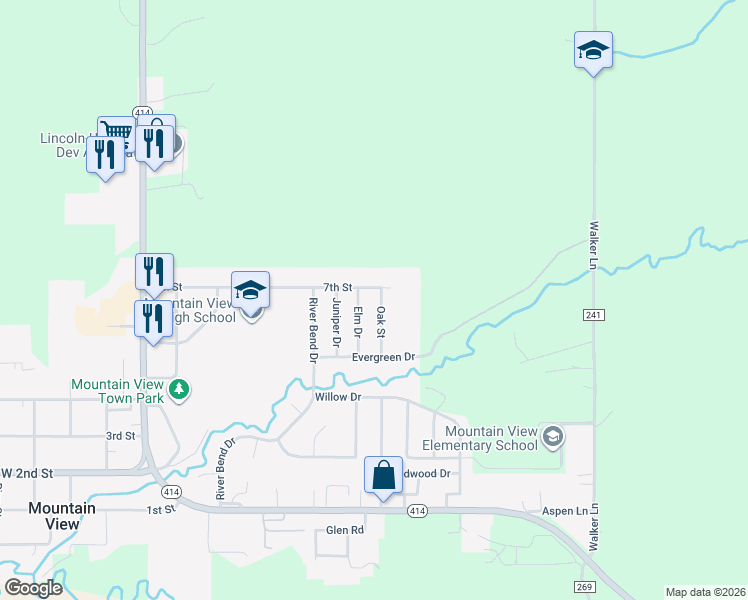 map of restaurants, bars, coffee shops, grocery stores, and more near 528-676 Oak Drive in Fort Bridger