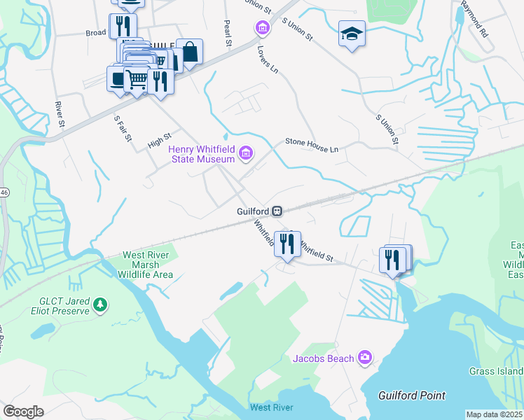 map of restaurants, bars, coffee shops, grocery stores, and more near 311 Old Whitfield Street in Guilford