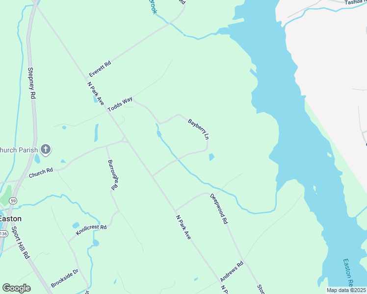 map of restaurants, bars, coffee shops, grocery stores, and more near 45 Bayberry Lane in Easton