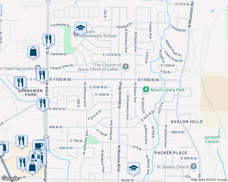 map of restaurants, bars, coffee shops, grocery stores, and more near 1026 North Liberty Avenue in Ogden