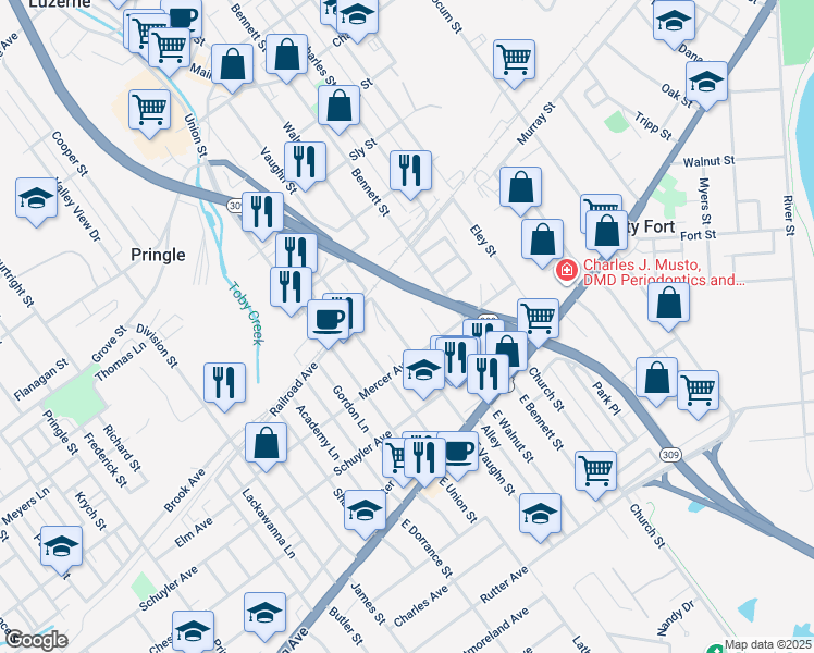 map of restaurants, bars, coffee shops, grocery stores, and more near 121 West Vaughn Street in Kingston