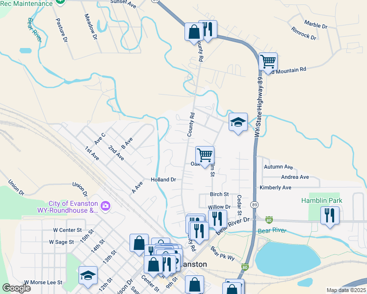 map of restaurants, bars, coffee shops, grocery stores, and more near 237 County Road in Evanston