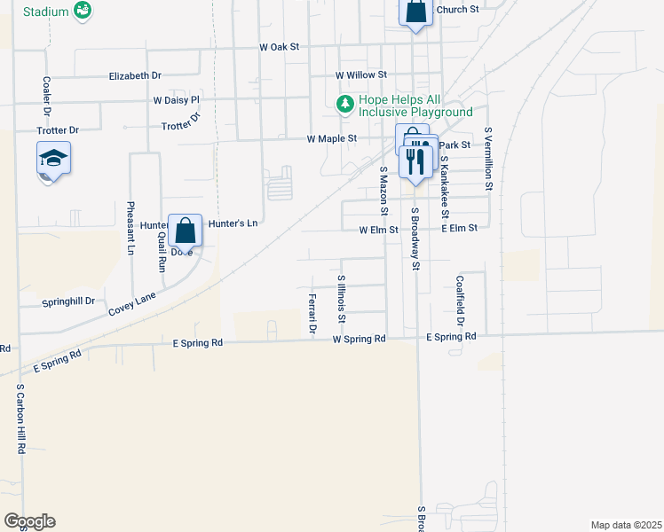 map of restaurants, bars, coffee shops, grocery stores, and more near 985 South Illinois Street in Coal City