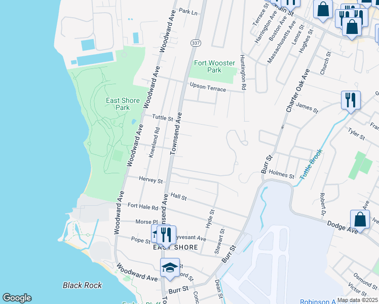 map of restaurants, bars, coffee shops, grocery stores, and more near 709 Townsend Avenue in New Haven