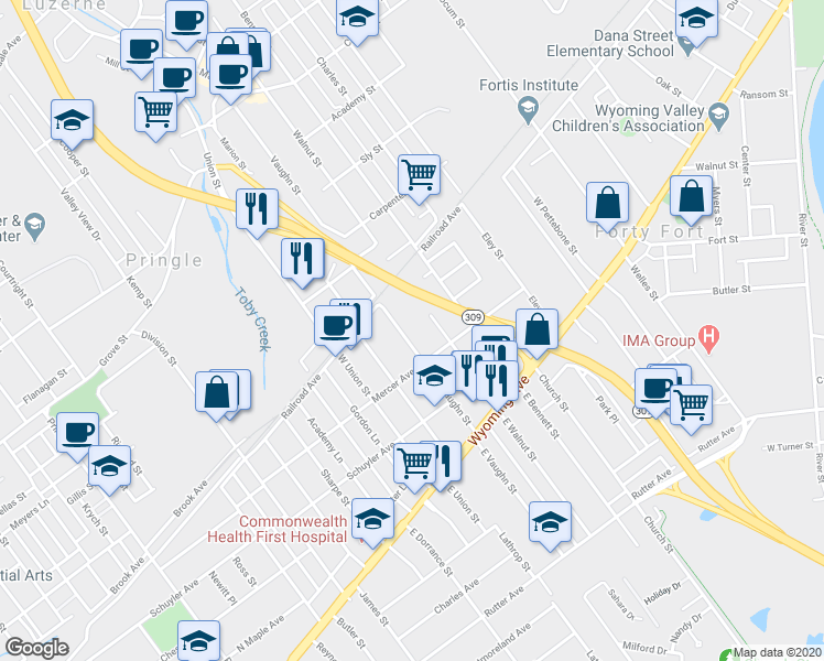 map of restaurants, bars, coffee shops, grocery stores, and more near 131 West Vaughn Street in Kingston