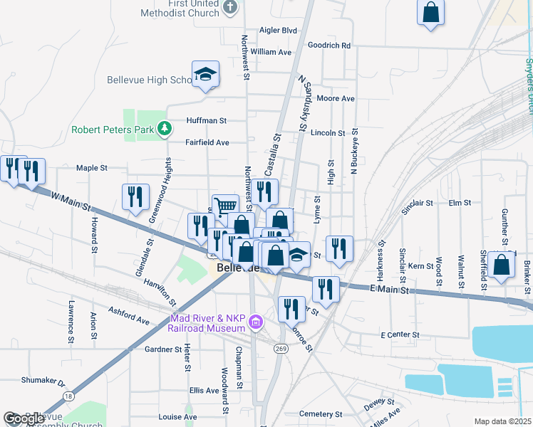 map of restaurants, bars, coffee shops, grocery stores, and more near 222 Castalia Street in Bellevue