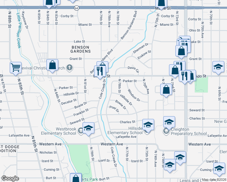 map of restaurants, bars, coffee shops, grocery stores, and more near 1753 Maenner Drive in Omaha