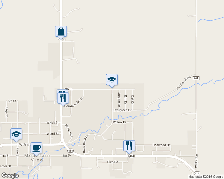 map of restaurants, bars, coffee shops, grocery stores, and more near 625 River Bend Dr in Fort Bridger