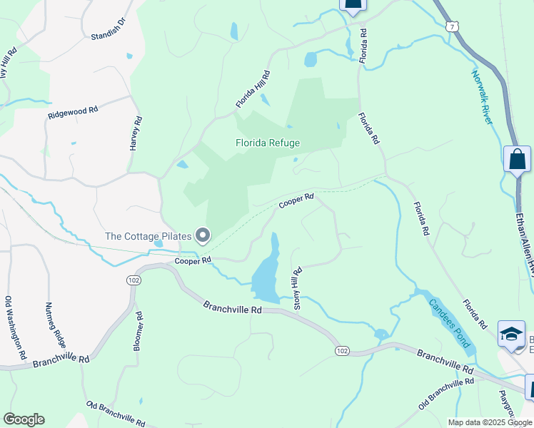 map of restaurants, bars, coffee shops, grocery stores, and more near 92 Cooper Road in Ridgefield