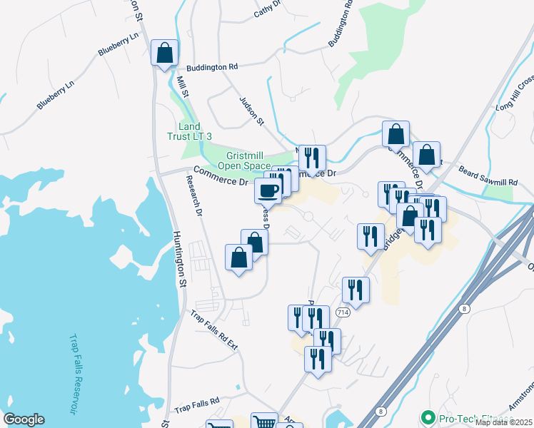 map of restaurants, bars, coffee shops, grocery stores, and more near 46 Corporate Drive in Shelton