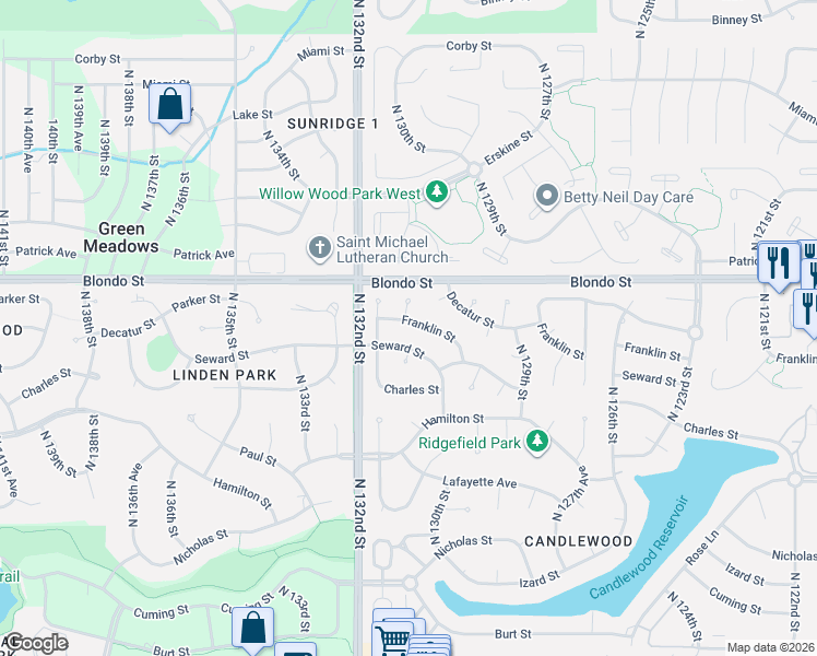 map of restaurants, bars, coffee shops, grocery stores, and more near 13020 Seward Street in Omaha