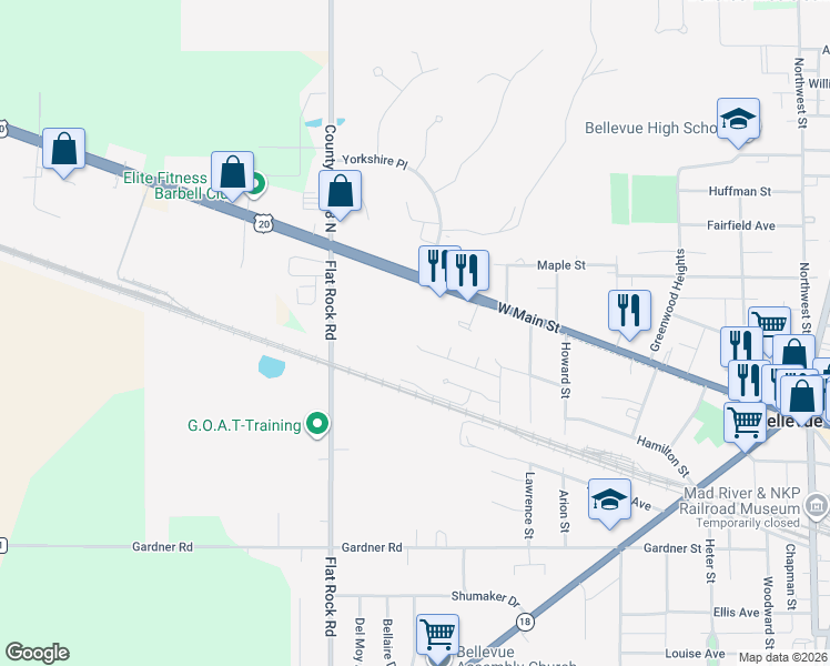 map of restaurants, bars, coffee shops, grocery stores, and more near 133 Redwood Drive in Bellevue