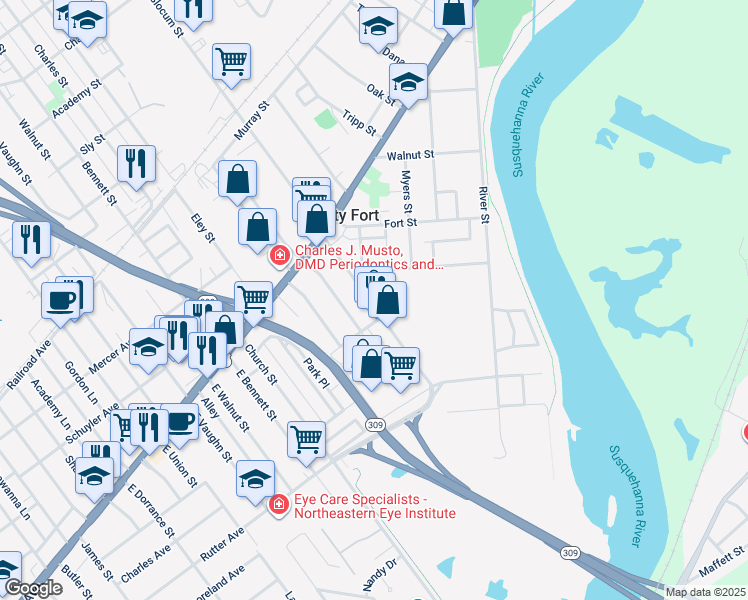 map of restaurants, bars, coffee shops, grocery stores, and more near 92 Welles Street in Kingston