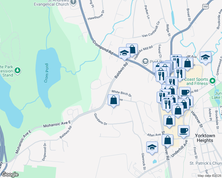 map of restaurants, bars, coffee shops, grocery stores, and more near 2057 Lavoie Court in Yorktown Heights