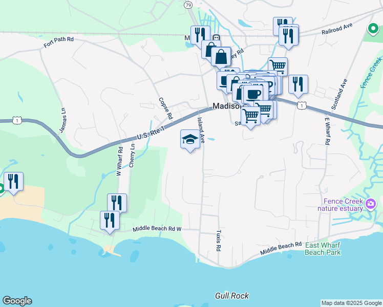 map of restaurants, bars, coffee shops, grocery stores, and more near 20 Island Avenue in Madison