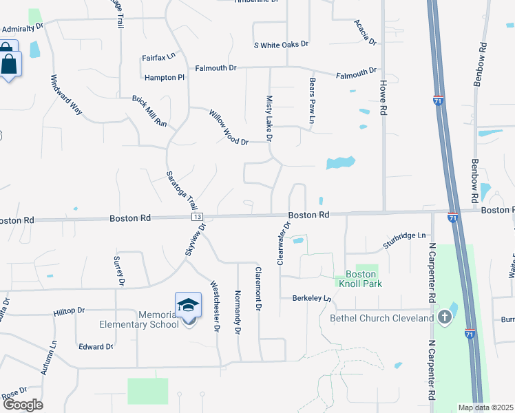 map of restaurants, bars, coffee shops, grocery stores, and more near 16971 South Red Oak Drive in Strongsville