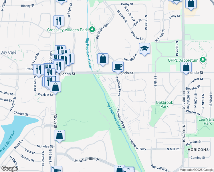 map of restaurants, bars, coffee shops, grocery stores, and more near 1809 North 115th Plaza in Omaha