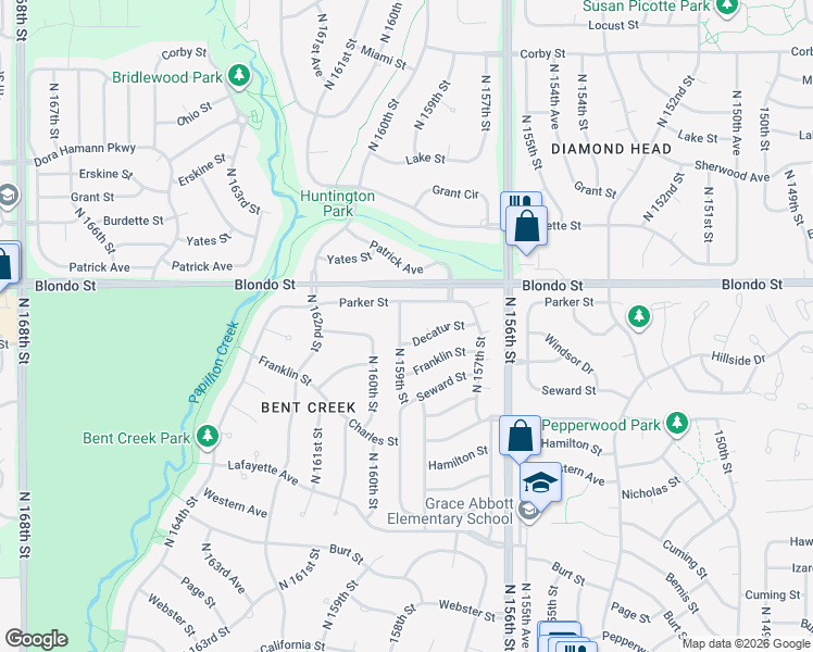 map of restaurants, bars, coffee shops, grocery stores, and more near 1837 North 159th Street in Omaha
