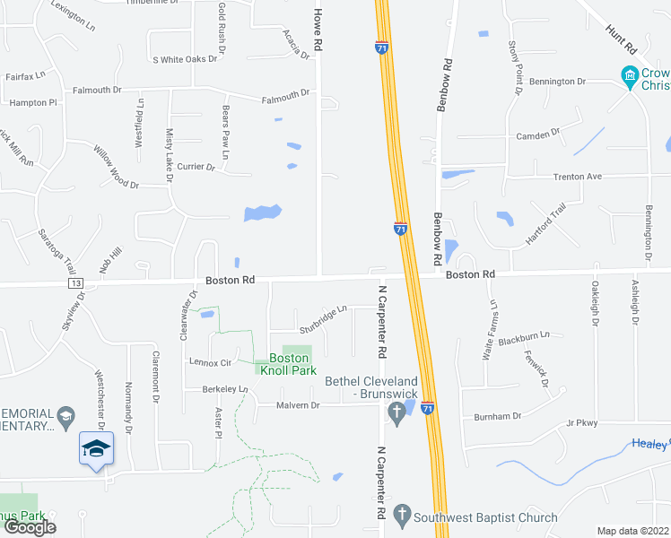 map of restaurants, bars, coffee shops, grocery stores, and more near 15860 Boston Road in Strongsville