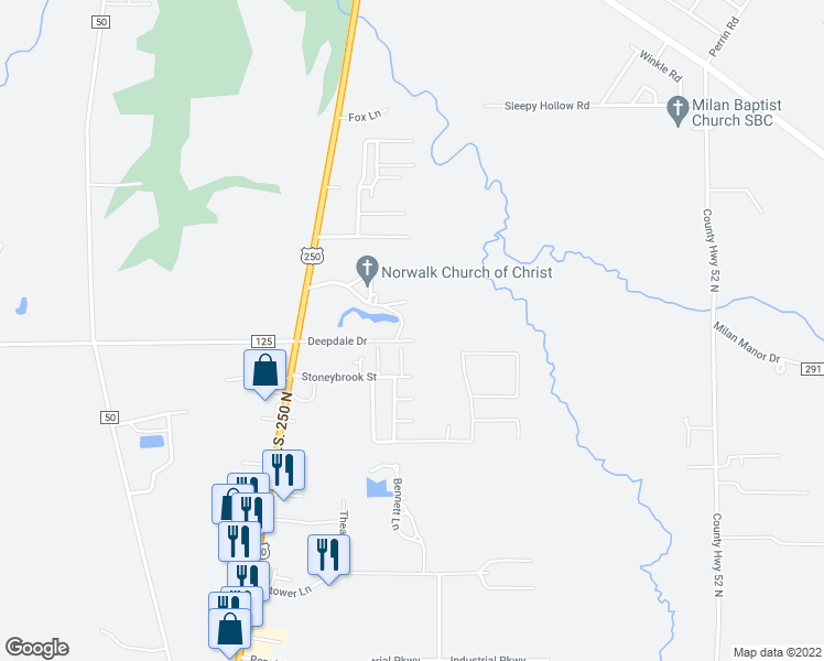 map of restaurants, bars, coffee shops, grocery stores, and more near 330 Deepdale Drive in Norwalk