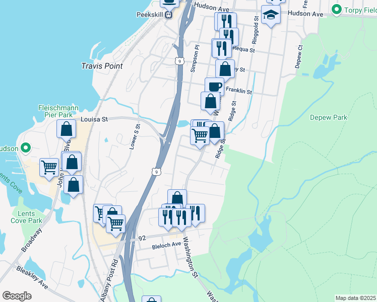 map of restaurants, bars, coffee shops, grocery stores, and more near 617 Maplewood Avenue in Peekskill