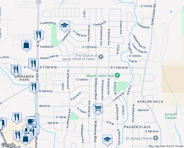 map of restaurants, bars, coffee shops, grocery stores, and more near 1048 North Liberty Avenue in Ogden