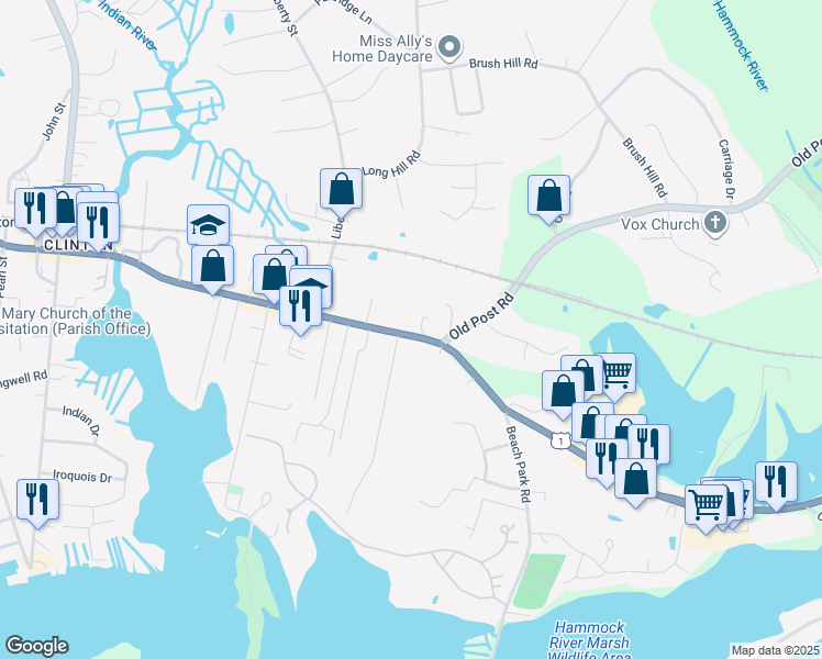 map of restaurants, bars, coffee shops, grocery stores, and more near 206 Lantern Court in Clinton