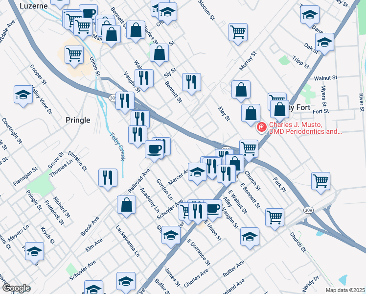 map of restaurants, bars, coffee shops, grocery stores, and more near 135 West Vaughn Street in Kingston