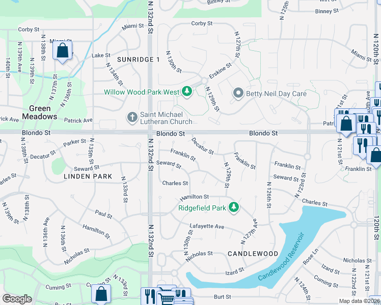 map of restaurants, bars, coffee shops, grocery stores, and more near 1806 130th Circle in Omaha