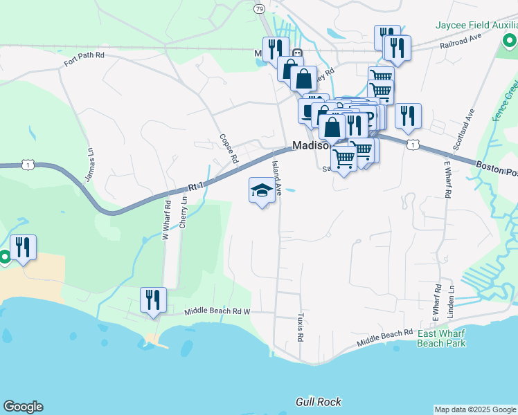map of restaurants, bars, coffee shops, grocery stores, and more near 20 Island Avenue in Madison
