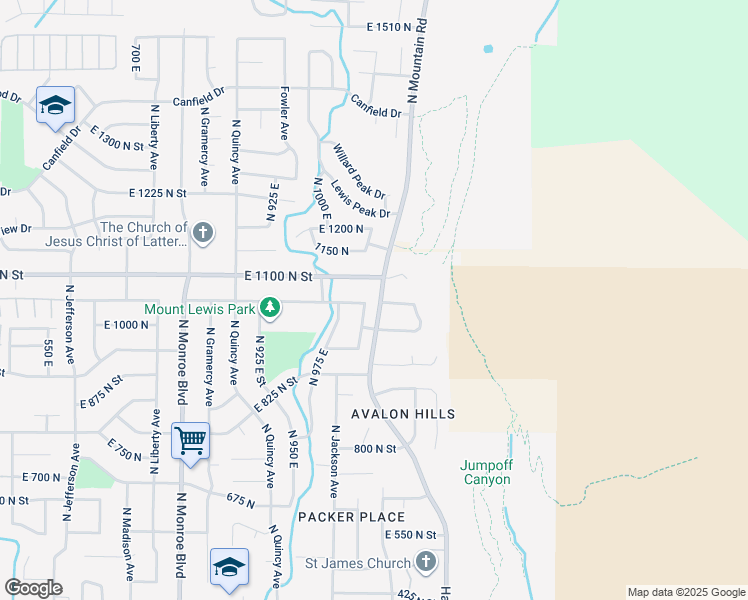 map of restaurants, bars, coffee shops, grocery stores, and more near 1043 East 1100 North in Ogden