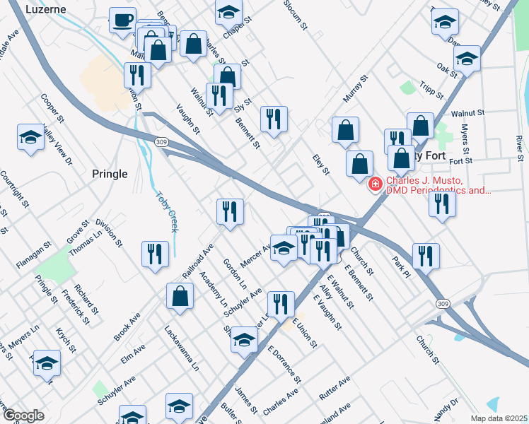 map of restaurants, bars, coffee shops, grocery stores, and more near 135 West Vaughn Street in Kingston