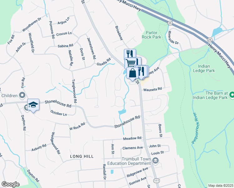 map of restaurants, bars, coffee shops, grocery stores, and more near 232 Fitch's Pass in Trumbull