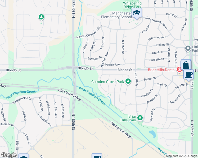 map of restaurants, bars, coffee shops, grocery stores, and more near 1806 North 177th Street in Omaha