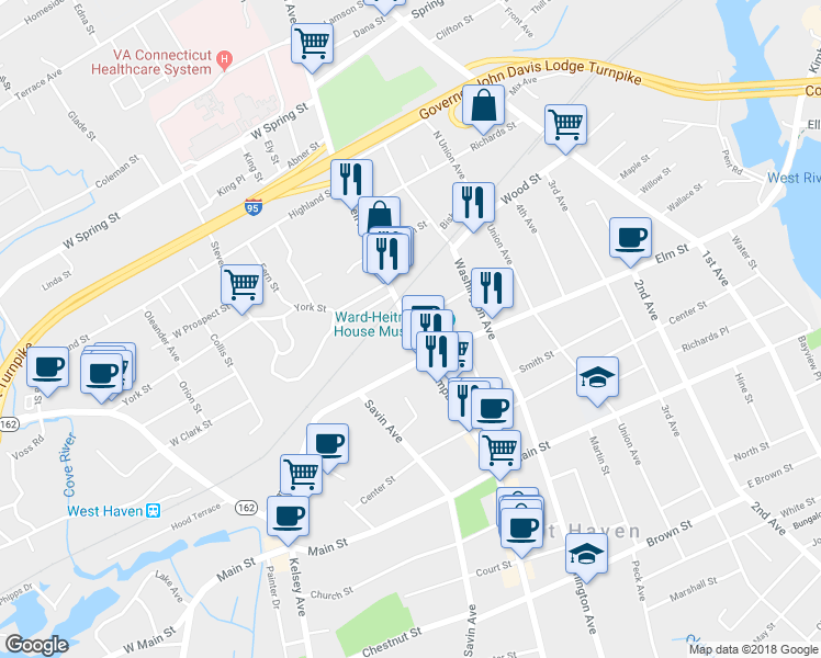 map of restaurants, bars, coffee shops, grocery stores, and more near 666 Campbell Avenue in West Haven