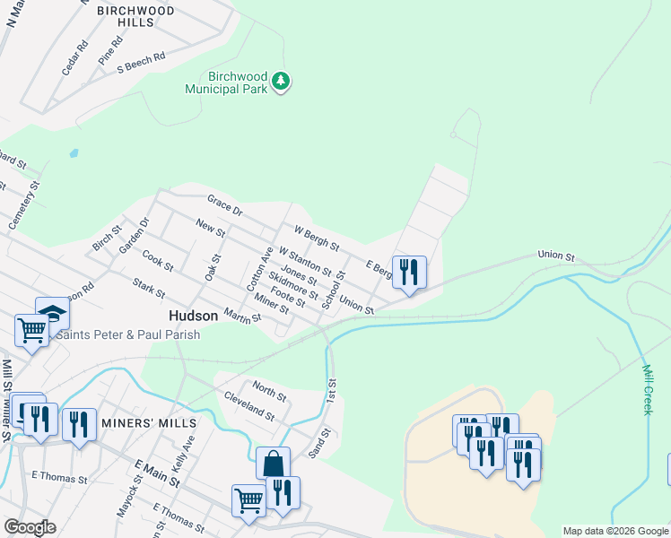 map of restaurants, bars, coffee shops, grocery stores, and more near 17 Grace Drive in Wilkes-Barre