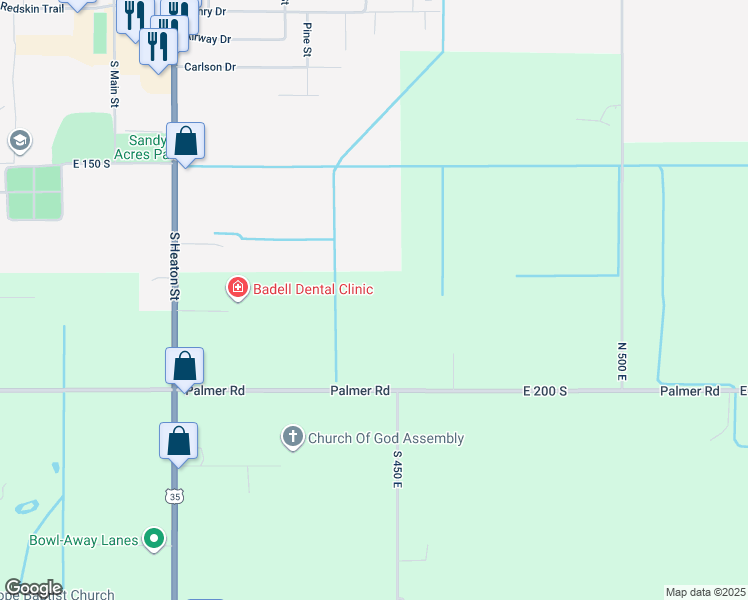 map of restaurants, bars, coffee shops, grocery stores, and more near 4620 East 200 South in Knox