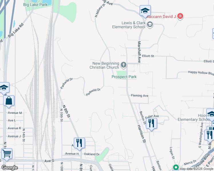 map of restaurants, bars, coffee shops, grocery stores, and more near 1703 Oak Park Road in Council Bluffs