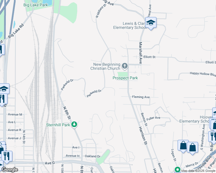 map of restaurants, bars, coffee shops, grocery stores, and more near 1703 Oak Park Road in Council Bluffs
