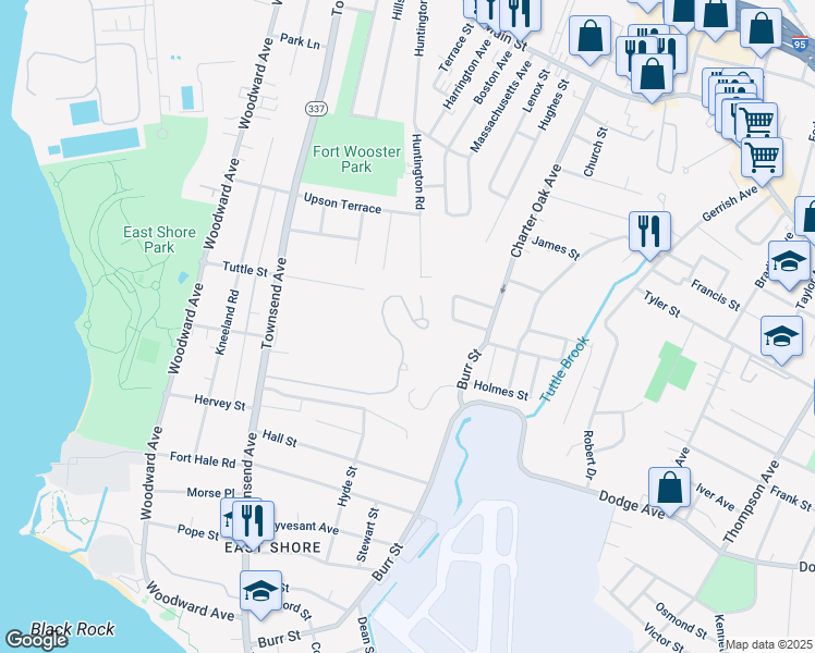 map of restaurants, bars, coffee shops, grocery stores, and more near 675 Raynham Hill Drive in New Haven