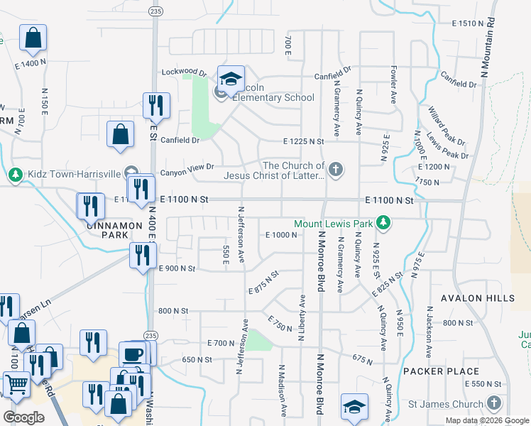 map of restaurants, bars, coffee shops, grocery stores, and more near 656 East 1050 North in Ogden