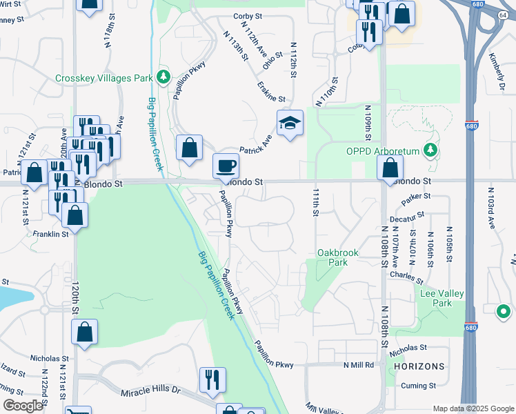 map of restaurants, bars, coffee shops, grocery stores, and more near 11233 Decatur Plaza in Omaha