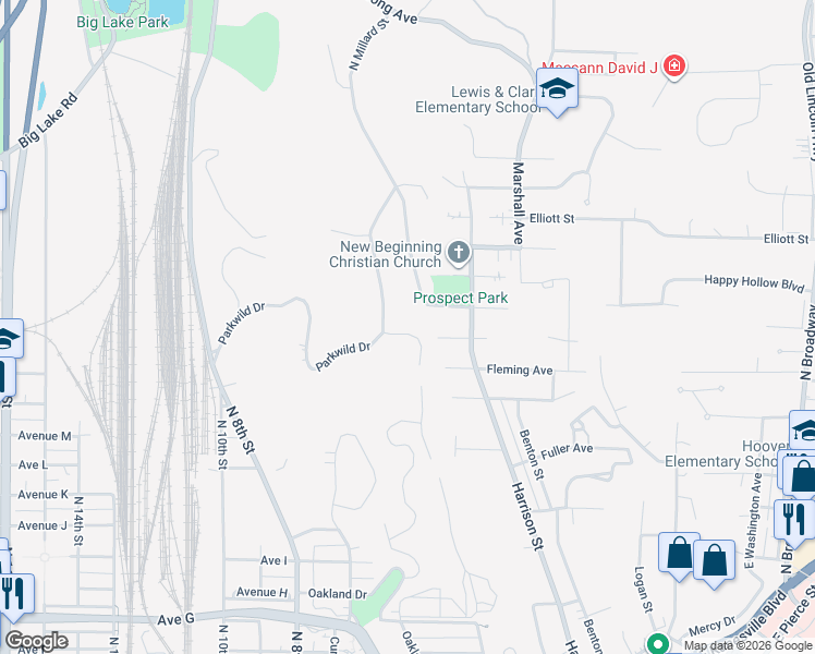 map of restaurants, bars, coffee shops, grocery stores, and more near 1703 Oak Park Road in Council Bluffs