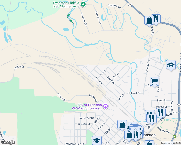 map of restaurants, bars, coffee shops, grocery stores, and more near 101 Avenue D in Evanston