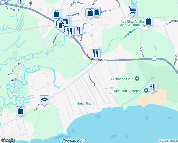 map of restaurants, bars, coffee shops, grocery stores, and more near 46 Neck Road in Madison