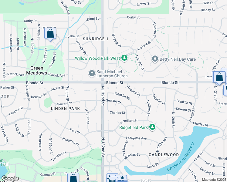 map of restaurants, bars, coffee shops, grocery stores, and more near 1711 North 131st Avenue in Omaha